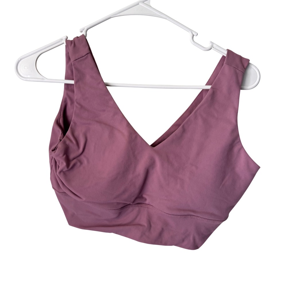 Kittenish Womens V Neck Logo Sports Bra Mauve‎ Purple Medium Athleisure Workout